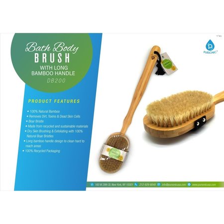 PURSONIC Bath Body Brush with Long Bamboo Handle & Natural Boars Bristles DB200